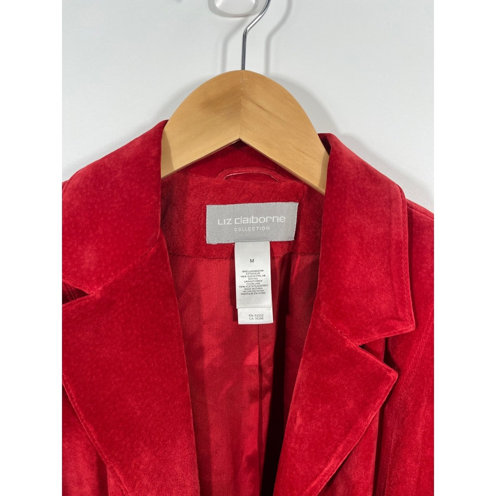 Vintage Liz Claiborne Womens Genuine Suede Jacket M Cherry Red‎ Minimalist Chic - Picture 2 of 9